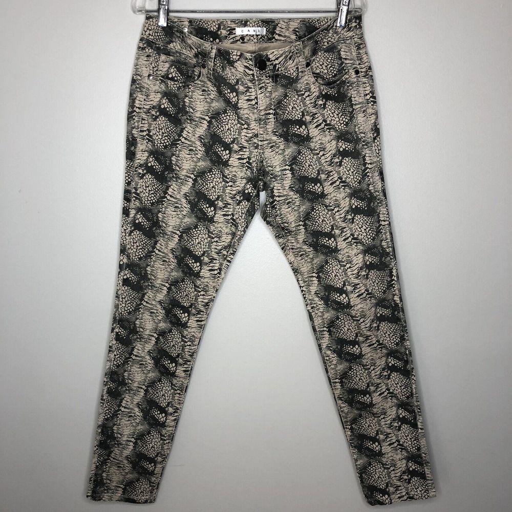 Cabi Women's 8 Beige Diamondback Snakeskin Print Mid Rise Skinny Jeans - Picture 2 of 5
